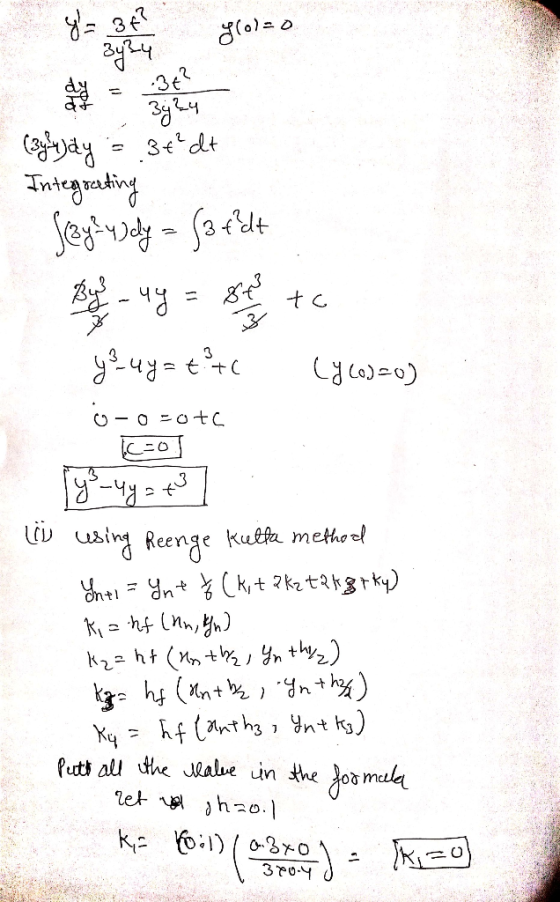 3tdt Tntgrating Sesfvy-fore O OtC D usinReenge kut methool yn th2) K22 ht (nth fath all the alue in the otmel let ho.1 k o1)