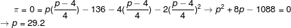 4 0-p)136 4 p 29.2 -2( p2 +8p- 1088 o 4 4 4.