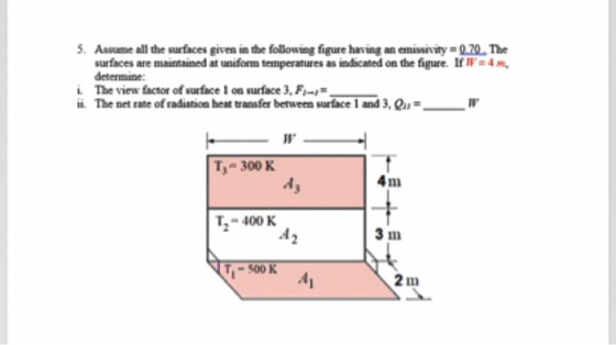 Assume all the surfaces given in the following figure having an emissivity- 0.20The surfaces are maintained at uniform temper