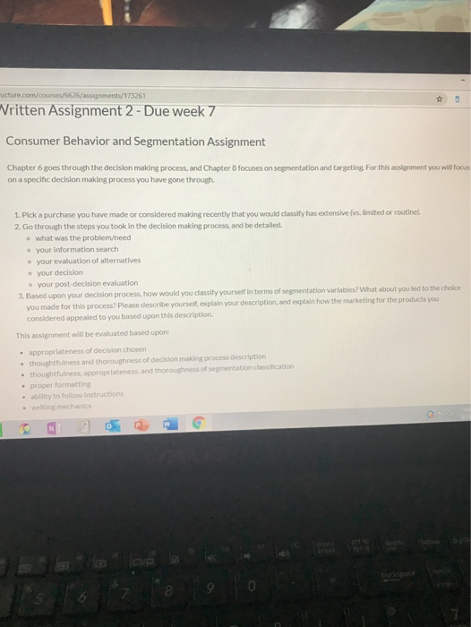 ucture.com/courses/6626/assignments/173261 Vritten Assignment 2- Due week 7 Consumer Behavior and Segmentation Assignment Cha