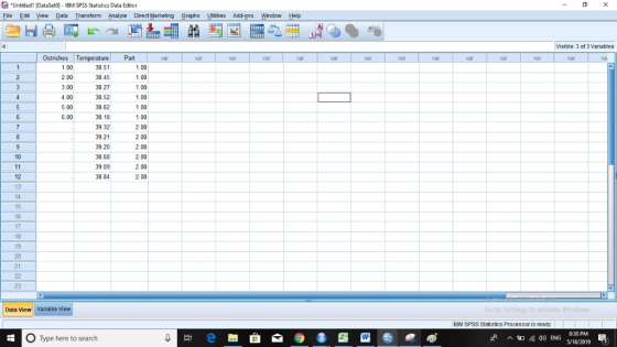 包.Untitledi DataSetO-IBM SPSS Statistics Data Editor File Edit View Data Transform Analye Direct Marketing Graphs Utilities A