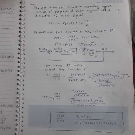 Date Subject actuoting signal signao For desivative contyol action oi t added consists of propoxtional erro sgnad dersivativ