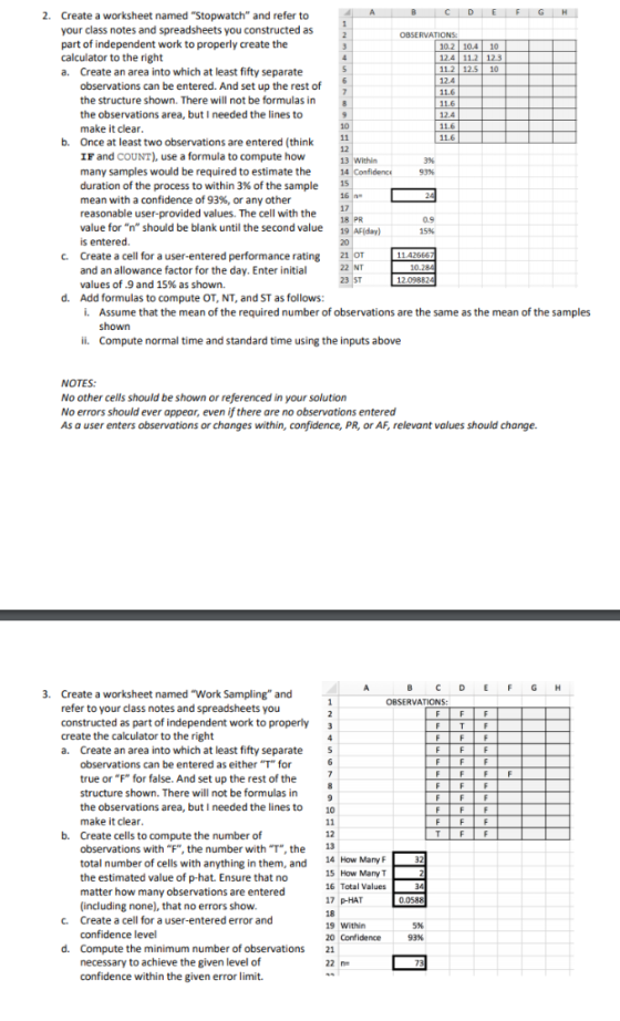 2. Create a worksheet named Stopwatch and refer to your class notes and spreadsheets you constructed as part of independent