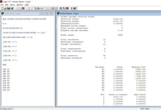 翌Lingo 17.0-Solution Report-Lingo! Eile Edit Solver Window Help -11回11 x solution Report-Lingo! Lindo Model Lingo1 Global op