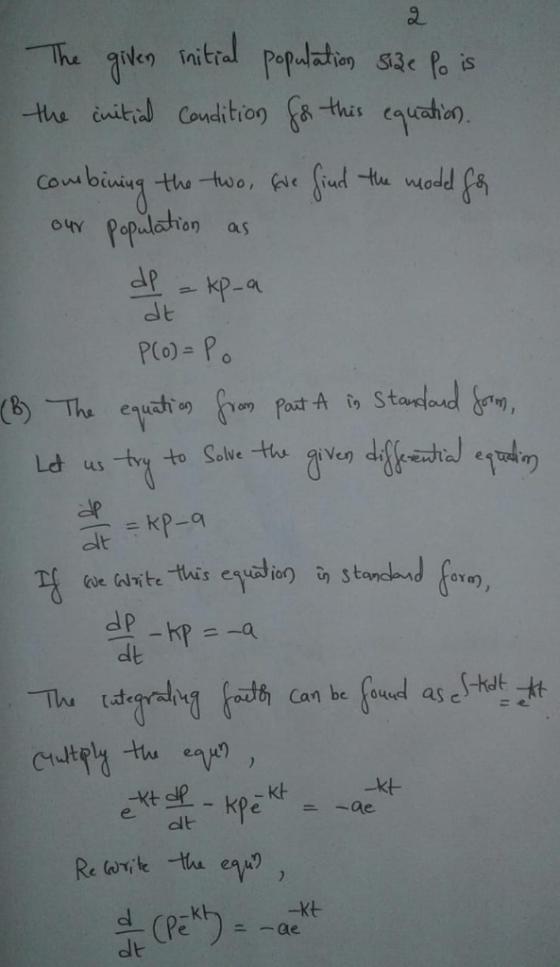 The giken initral Popuatn s3e fo the inital Condition thes enuahan. tu wodd the two, Papalation 047 as dKP-a Plo) = Po Stadou