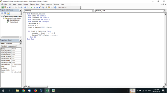 自Microsoft Visual Basic for Applications-Book1.xltm-[Sheet 1 (Code)] 臭File Edit yiew Insert Format Debug Run looks Add-ins yi