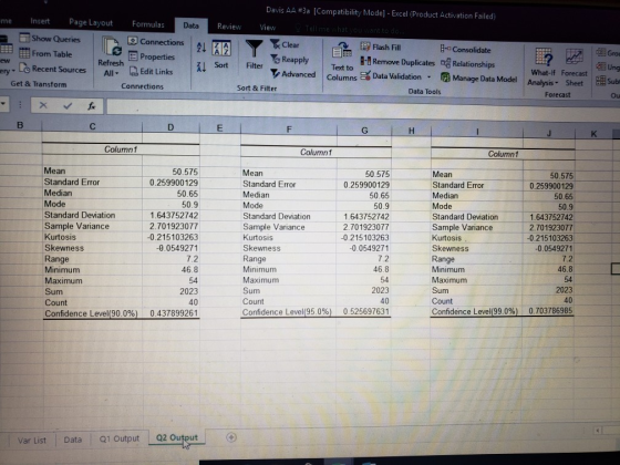 Davis AA #3a [Compatibility Mode]. Excel (Product Activation Failed) me Insert Page Layout Formulas Review View Show Queries
