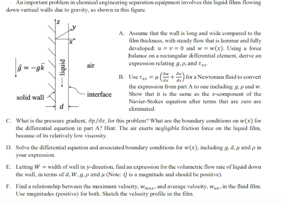An important problem in chemical engineering separation equipment involves thin liquid films flowing down vertical walls due