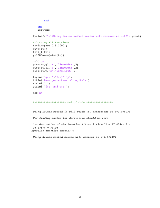 end end root-xx; fprintf\n\tUs ing Newton method maxima will occured at t f\n,root) Splotting all functions tt1nspace ( 0,5