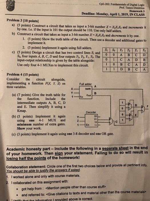 Prof. Tassos Dimitriou Homework 3 Deadline: Monday, April 1, 2019, IN CLASS Problem 3 [10 points a) (5 points) Construct a ci