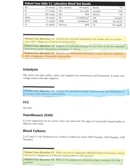 Patient Case Table 7.2 Laboratory Blood Test Results 135 meg/L 145 mg/dl. Na Glu, random Bands 7% 3.7 mog/L 100 meq/L Lymphs