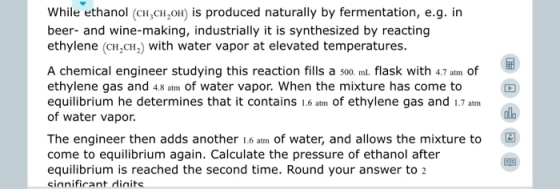 While ethanol (CH,CH,0H) is produced naturally by fermentation, e.g. in beer- and wine-making, industrially it is synthesized