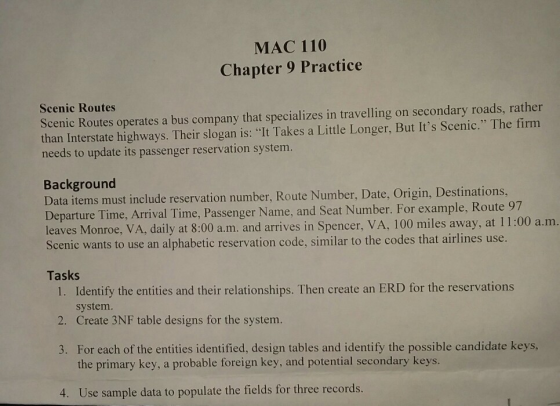 MAC 110 Chapter 9 Practice Scenic Routes Scenic Routes operates a bus company that specializes in travelling on secondary roa
