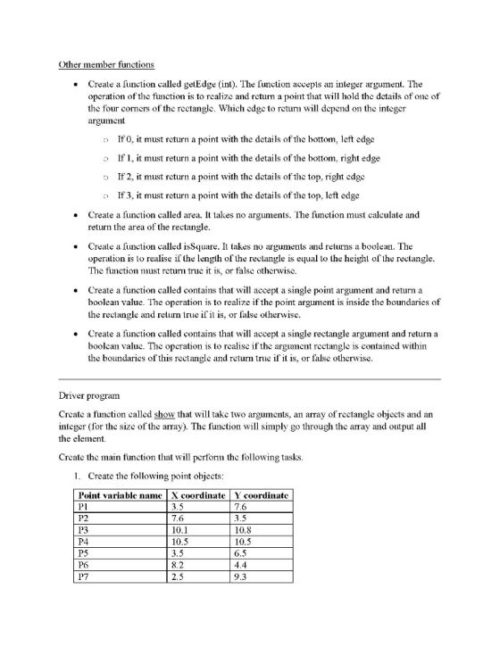 Other member functions Creale a function called getEdge (int). The function accepts an integer argument. The operation of the