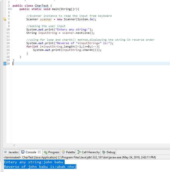 public class Char Test f 3 4public static void main (String[]r)t 6 //Scanner instance to read the input from keyboard Scanner