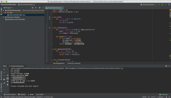 alculusCalculator [~/PycharmProjects/alculusCalculator] - ..CalculusCalculator. py [alculusCalculator] alculusCalculator Calc