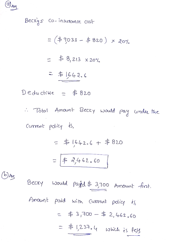 Avr Becks Co-insusance Cost 9033- 20 メ 20%。 8, 213 X 20 1642.6 820 Dedu ctible Amount Becty would pay undei the . Total Curre