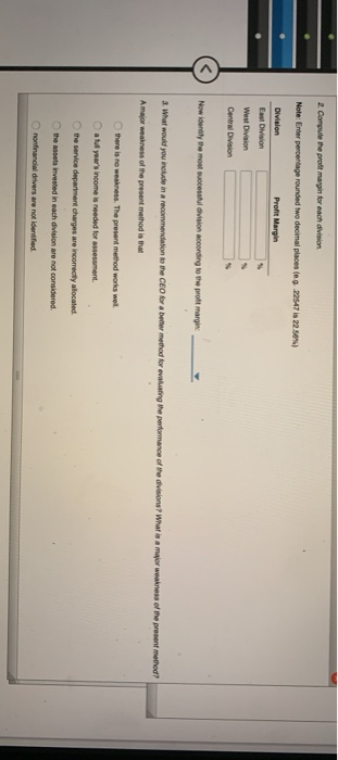 2 Compute the proft margin for each division Note: Enter percentage rounded two decimal places (eg 22547 is 22.50%) Division