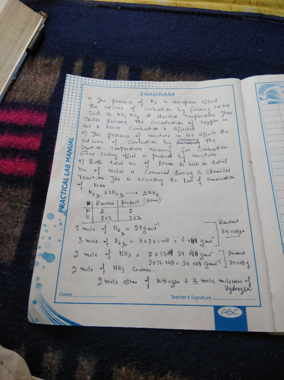 DIAGRAM Combusti ea, by u) he As the on ce )Bott tutal mo Han Renctaut mole m以 34.0482 34-048 Dated Teachers Signature ABC