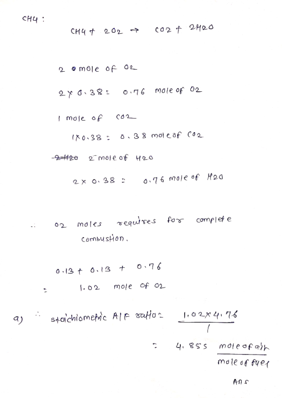 CH4 2 mole of 02- I mole of CO2- -2420 2mole of H20 Cornbu sHon 0.13 t o.13ナ0.76 1.o2 mole of 2 Anr