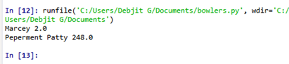 In [12]: runfile (C:/Users/Debjit G/Documents/bowle rs .py, wdir=C:/ Users/Debjit G/Documents Marcey 2.0 Peperment Patty 2