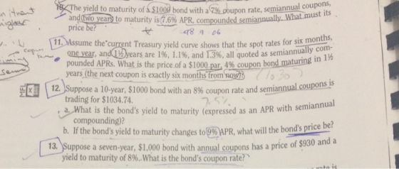yield to maturity ofAS1000bond with aG96 obupon rate, semiannualaupoits andfwoven to maturity is 7.6% APR, compo price be? un