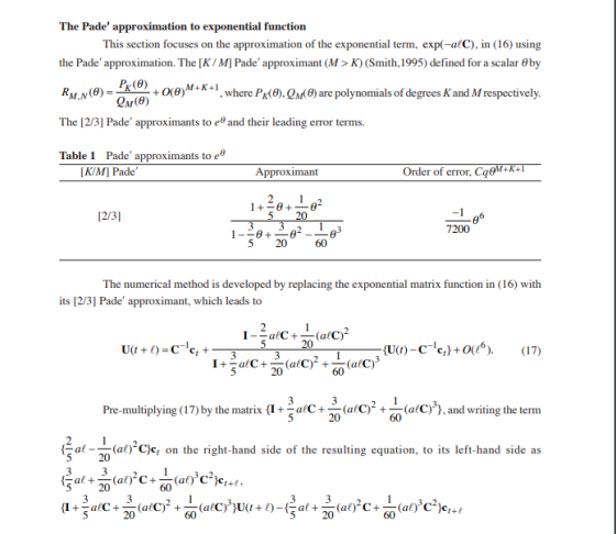 The Pade approximation to exponential function This section focuses on the approximation of the exponential term, exp(-alC),