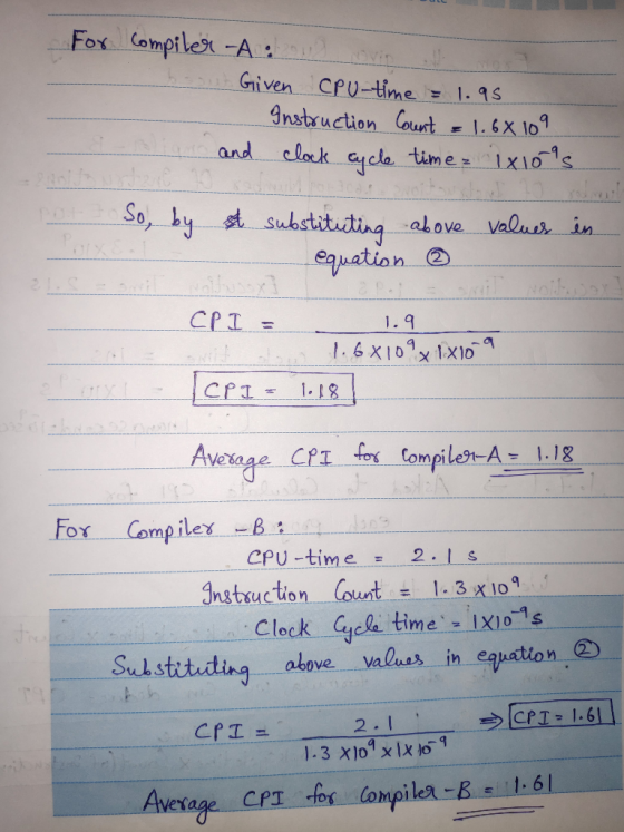Fox Compilex -A: Given CpU-time 1.S equation ② 1. Aveage. Cr1 fog Compile-As l.ig for...-Compile 8 一b.1 CPU-tim e = 2.1 s clo