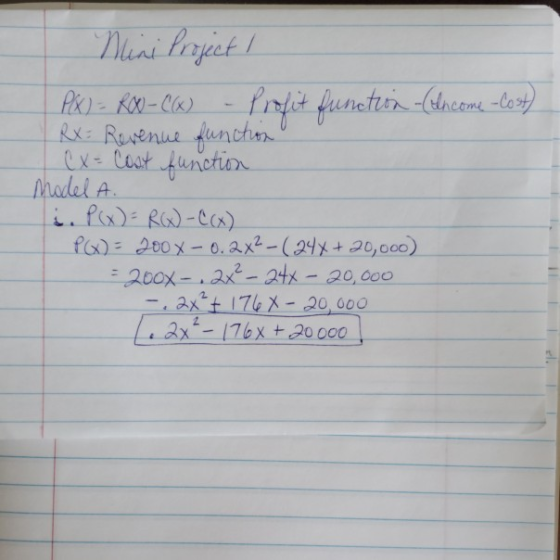 Meai Payect / Revenue dunct funetren aceme lesy ex- Ceat function Phodel A Pi&)- RoM-Clk) Pa 200x-0.ax2-(24x+20,o00) 200x-22-
