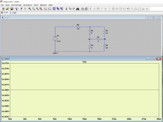 LTspice XVII Draft1 Eile View Plot Settings Simulation Iools Window Help Egi Adi刍ㄧㄥ女叩之 3 D-纱屮り EmE] Aa op Draftt R5 19 R2 17