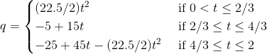 (22.5/2)2 if 2/3 < t < 4/3 -25+45t-(22.5/2)2 if 4/3 t 2