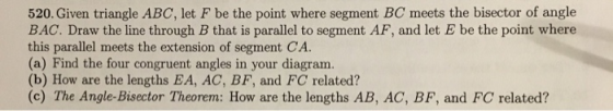 520. Given triangle ABC, let F be the point where segment BC meets the bisector of angle BAC, Draw the line through B that is