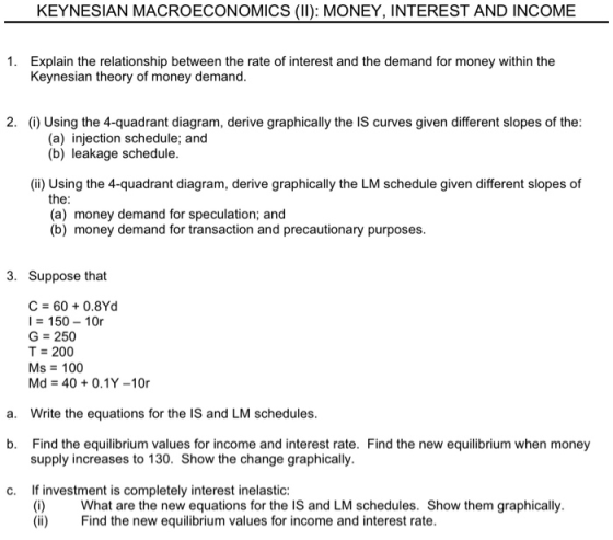 KEYNESIAN MACROECONOMICS (II): MONEY, INTEREST AND INCOME Explain the relationship between the rate of interest and the deman