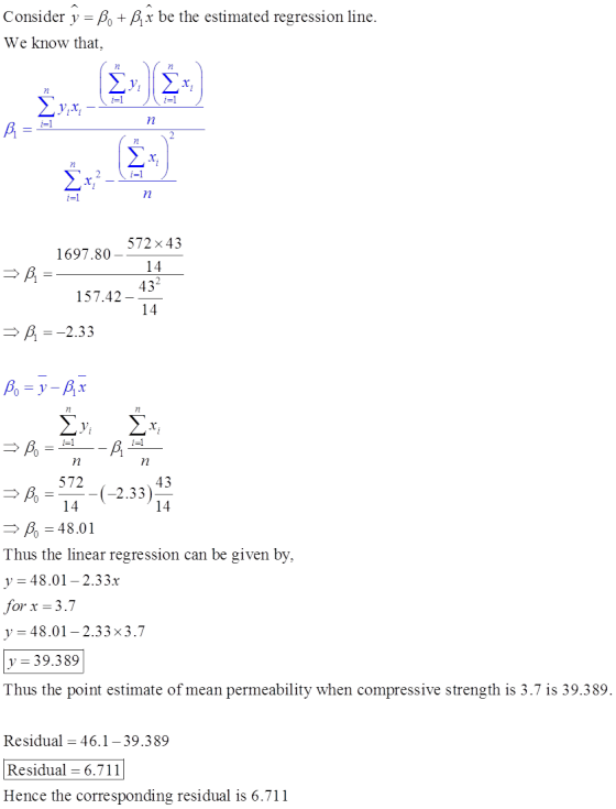 Consider y 0 We know that, Дх be the estimated regression line. 2 2 i-1 1697.80-572x43 43 14 157.42 B2.33 2 2 572 2.33 Thus t