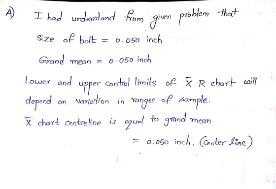 had urdeaodand om genproblem hat urdertan Size of bol0. 0sonch Girand o 050 inch mean Louer and uperteisof X R chart al Conti