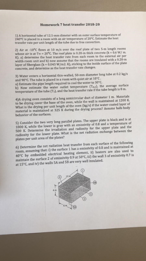Homework 7 heat transfer 2018-20 1) A horizontal tube of 12.5-mm dimeter with an outer srface temperature of 240°C is placed