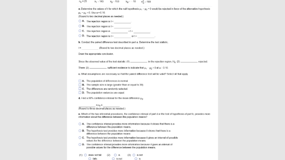 153 Xd 25 x1-143 2 0 a 100 a. Deterrnirne the values of t for which the null hypothesis H-20 would be rejected in favor of th