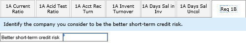 1A Acid Test Ratio 1A Days Sal in Inv 1A Days Sal Uncol 1A Current Ratio 1A Acct Rec Turn 1A Invent Turnover Req 1B Identify