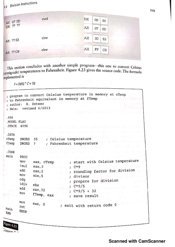 i 4 Division Instructions 119 DX 00 00 AX07 OD AX 00 53 cwd AX: 07 OD DX ?? ?? cbw AX: ?? 53 cbw AX: ? C6 cludes with another