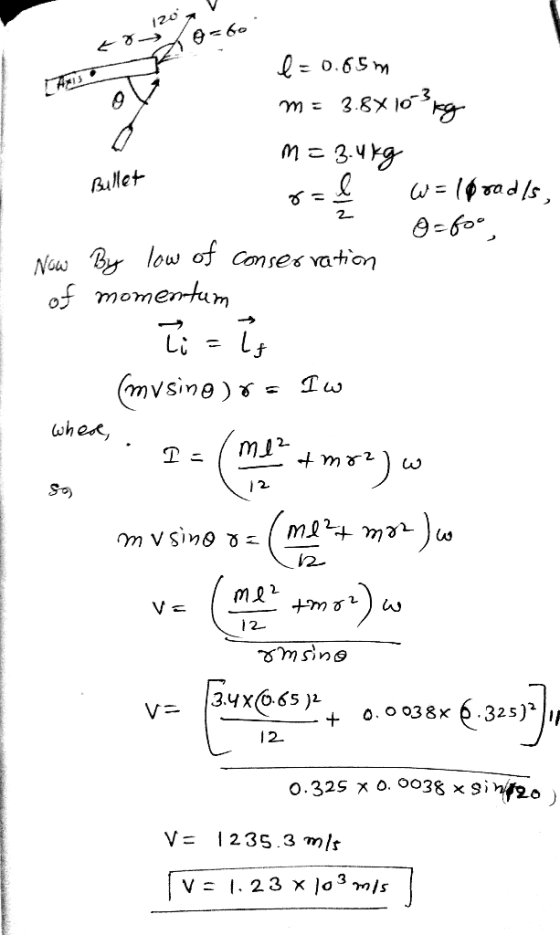 2 ะ 0.65m gulet 2 of momentm wh e«, 12- V= 1235 3 mlr