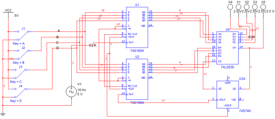 X4 X1 X2 X3 X5 U1 2.5V2.5V2.5V2.5V2.5 V 16 vcC 5V QC OD U4 SH/LD 53 S2 51 АЗ CA Key A B4 B3 B2 B1 743195N U2 Key B 74LS83D QC