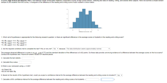 9points) High School and Beyond, Part I. The National Center of Education Statistics conducted a survey of high school senior
