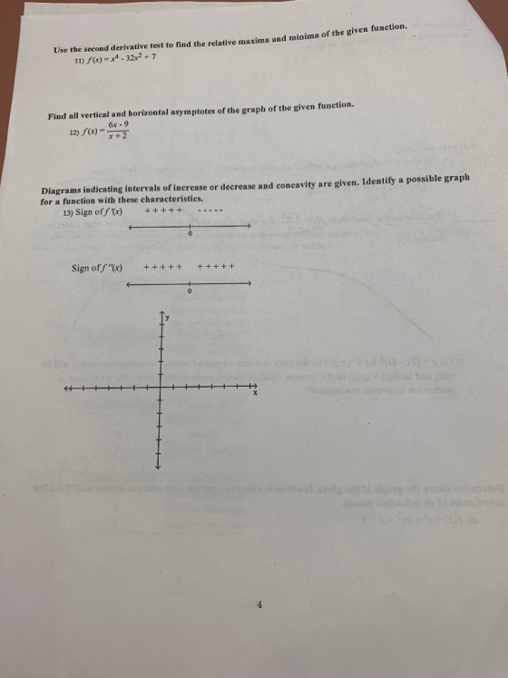 Use the second derivative test to find the relative maxima and minima of the given tunction. 11) f(x) = x4-3227 Find all vert
