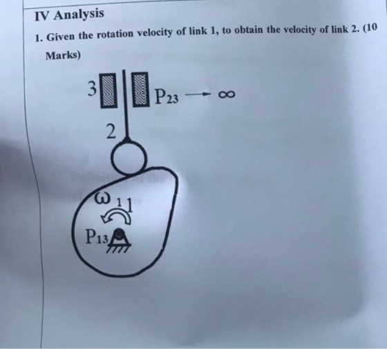 IV Analysis 1. Given the rotation velocity of link 1, to obtain the velocity of link 2. (10 Marks) 3 P23 2 Pis