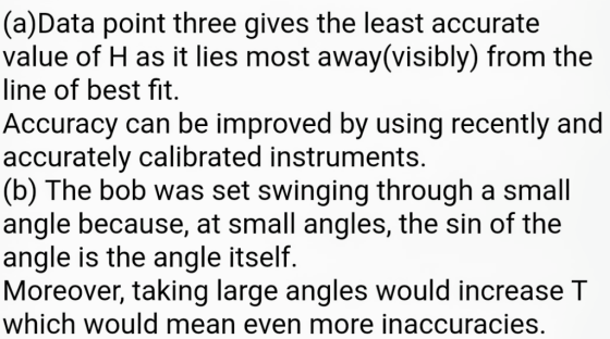 (a)Data point three gives the least accurate value of H as it lies most away(visibly) from the line of best fit. Accuracy can