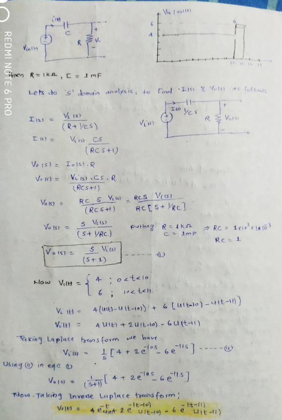 V. nt, C S RVfs R+ VES) RCS+) puthng R: IkA 11。3 κ 1.ro 3 コRC= (S+ VRC) -Taking Lq place we have hans form 6e_ ı s ] 2a-ro