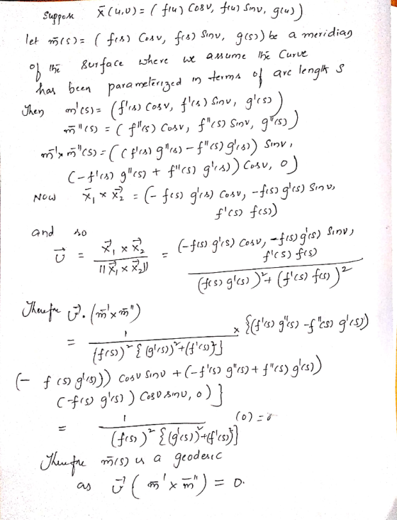 (u,v)fiu) Cos, fu) Smv, gtu)) Suppo meridiag a be Curue Bn face har been para mlinged here we asume lengh terma f) Cos v, fr