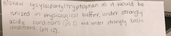 taw ly s Ylaspartyltruptophan as t would be ed in enysiolog ical buffer, undev sthongl acidic conditons H1) and undter strong