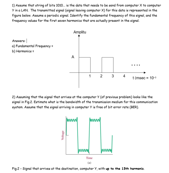 1) Assume that string of bits 1010... is the data that needs to be send from computer X to computer y in a LAN. The transmitt