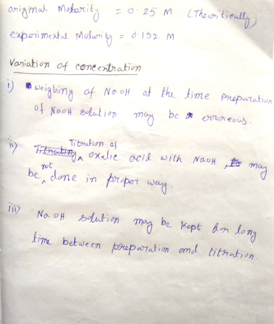 LThecon tieally =O 25 M origmah Makority enpari meatut Mulari ty Vaniation of cone entration weighing of Nao at the ime prepa